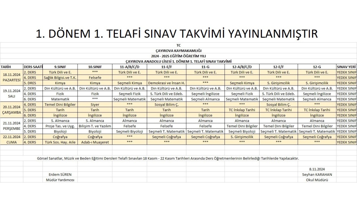 1. DÖNEM 1. TELAFİ SINAV TAKVİMİ YAYINLANMIŞTIR