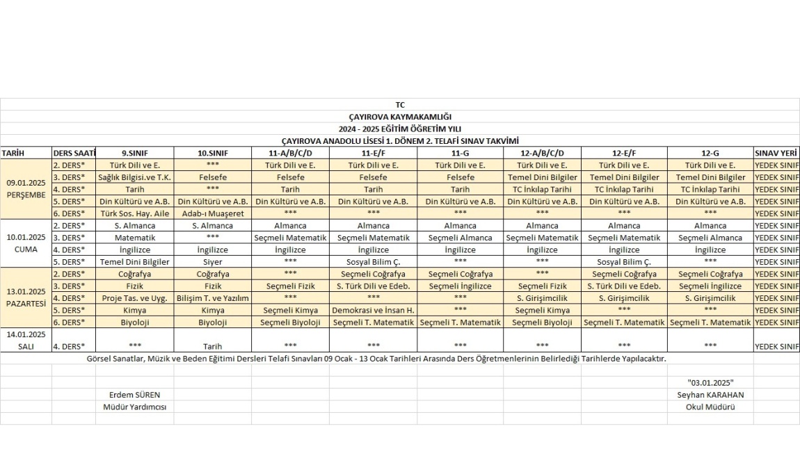 1. DÖNEM 2. TELAFİ SINAVI TAKVİMİ YAYINLANMIŞTIR